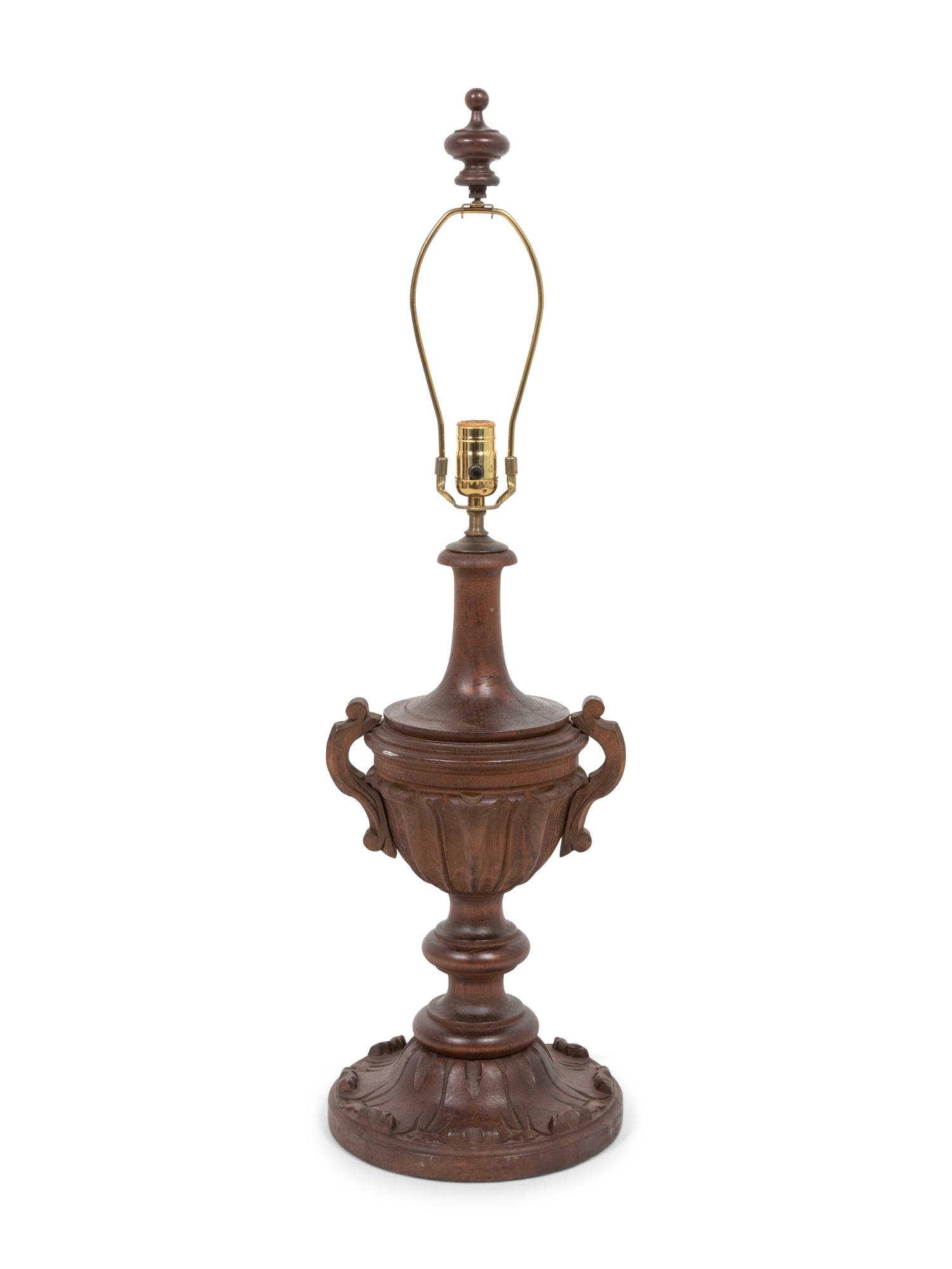Two Carved Wood Table Lamps