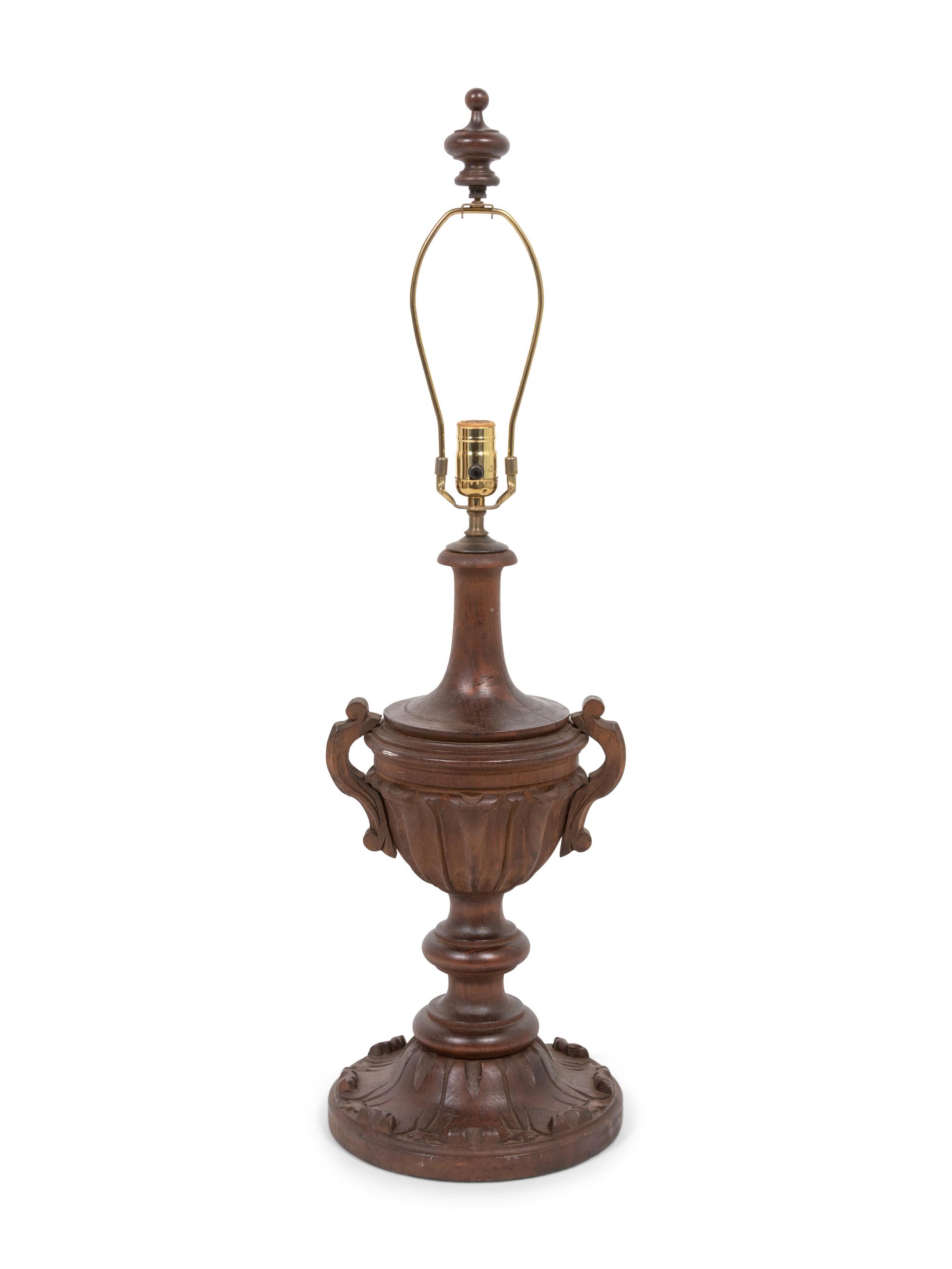 Two Carved Wood Table Lamps