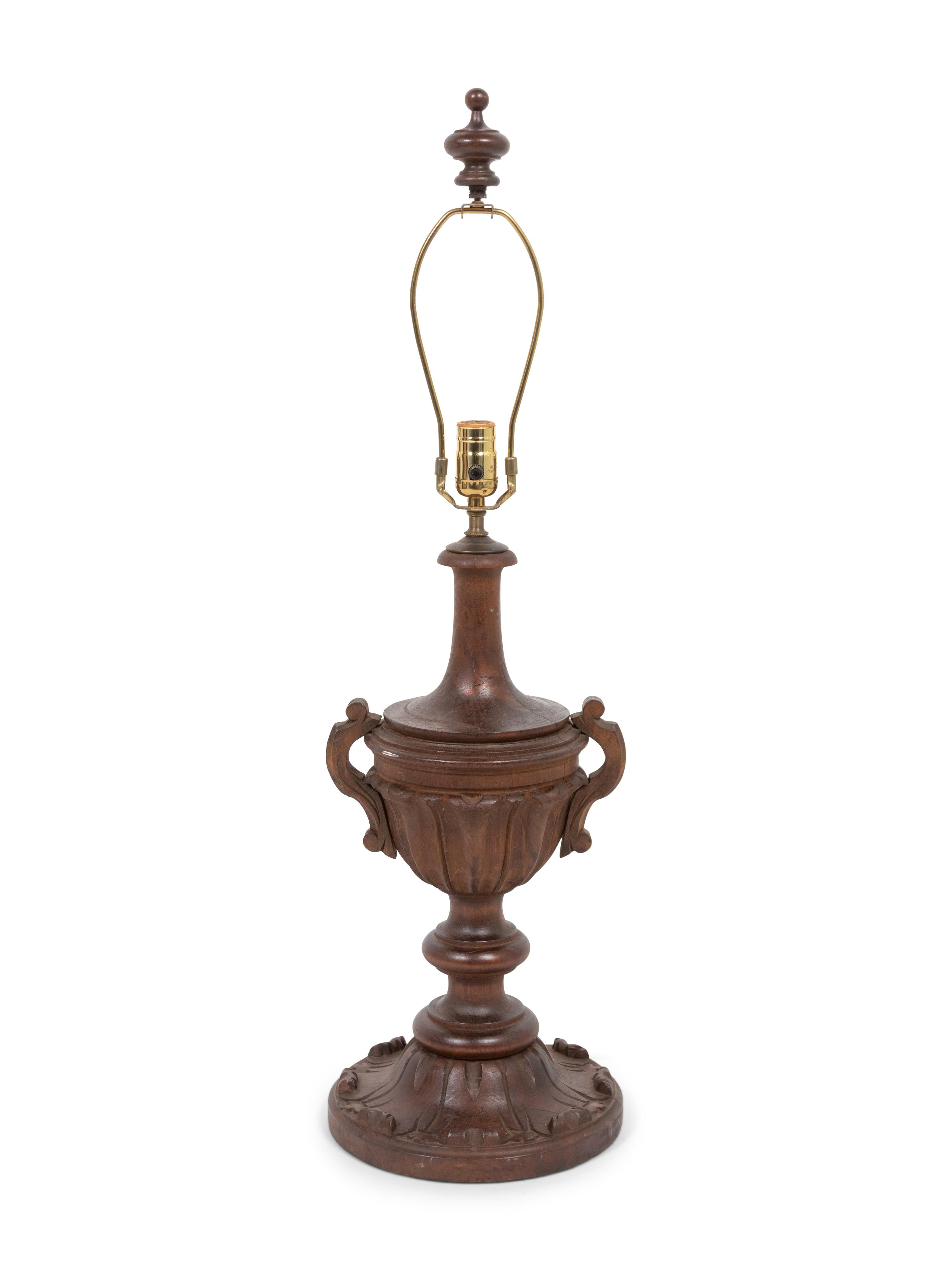 Two Carved Wood Table Lamps