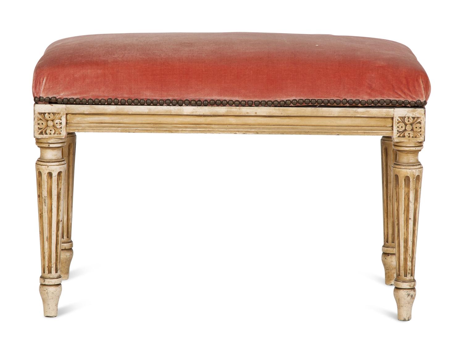 A Louis XVI Style Painted and Velvet-Upholstered Bench