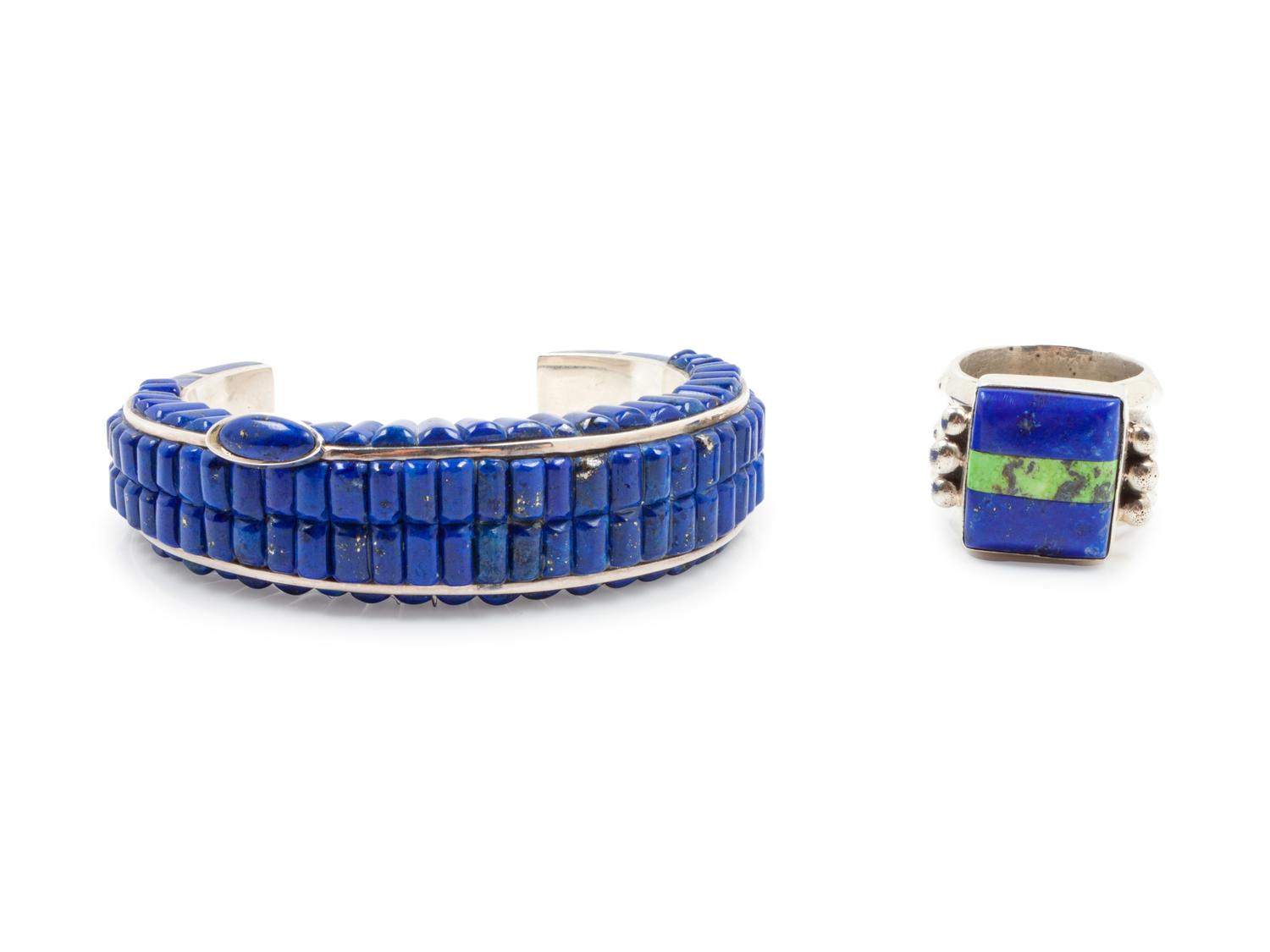 Uniquely Styled Lapis Cuff with Lapis and Turquoise Ring