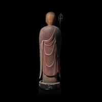 A Japanese Lacquered and Painted Wood Figure of Jizo Bosatsu, Edo Period or Earlier — 日本江戶或更早 木雕羅漢像