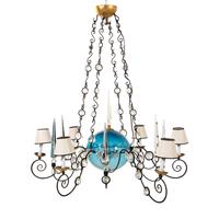 A Custom Blown Blue Glass and Faceted Clear Glass Chandelier