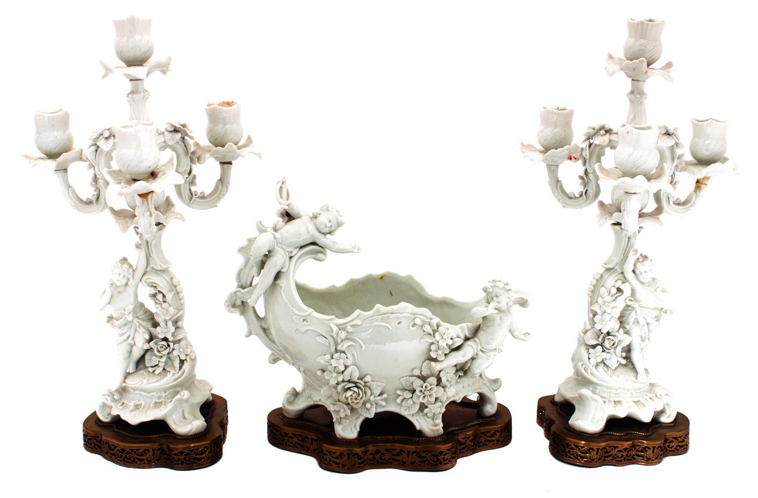 Three Italian Blanc de Chine Table Articles Height of tallest 15 1/4 inches.
