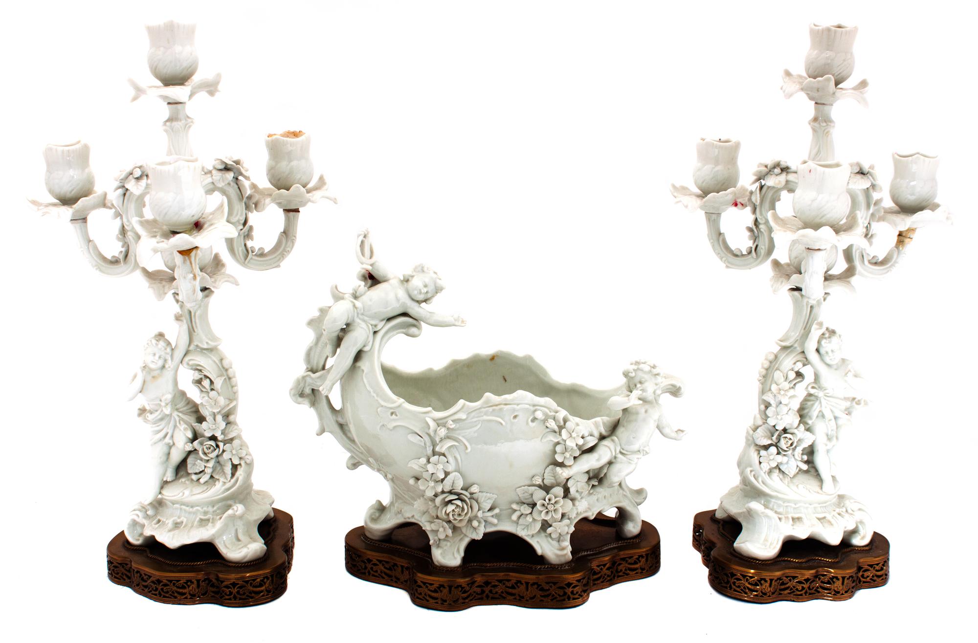 Three Italian Blanc de Chine Table Articles Height of tallest 15 1/4 inches.