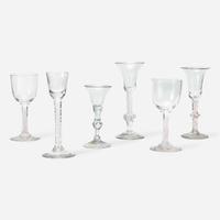 A group of six English twist stem wine and cordial glasses circa 1730-1815