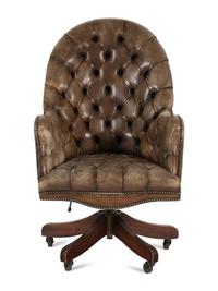 A Button-Tufted Leather Desk Chair