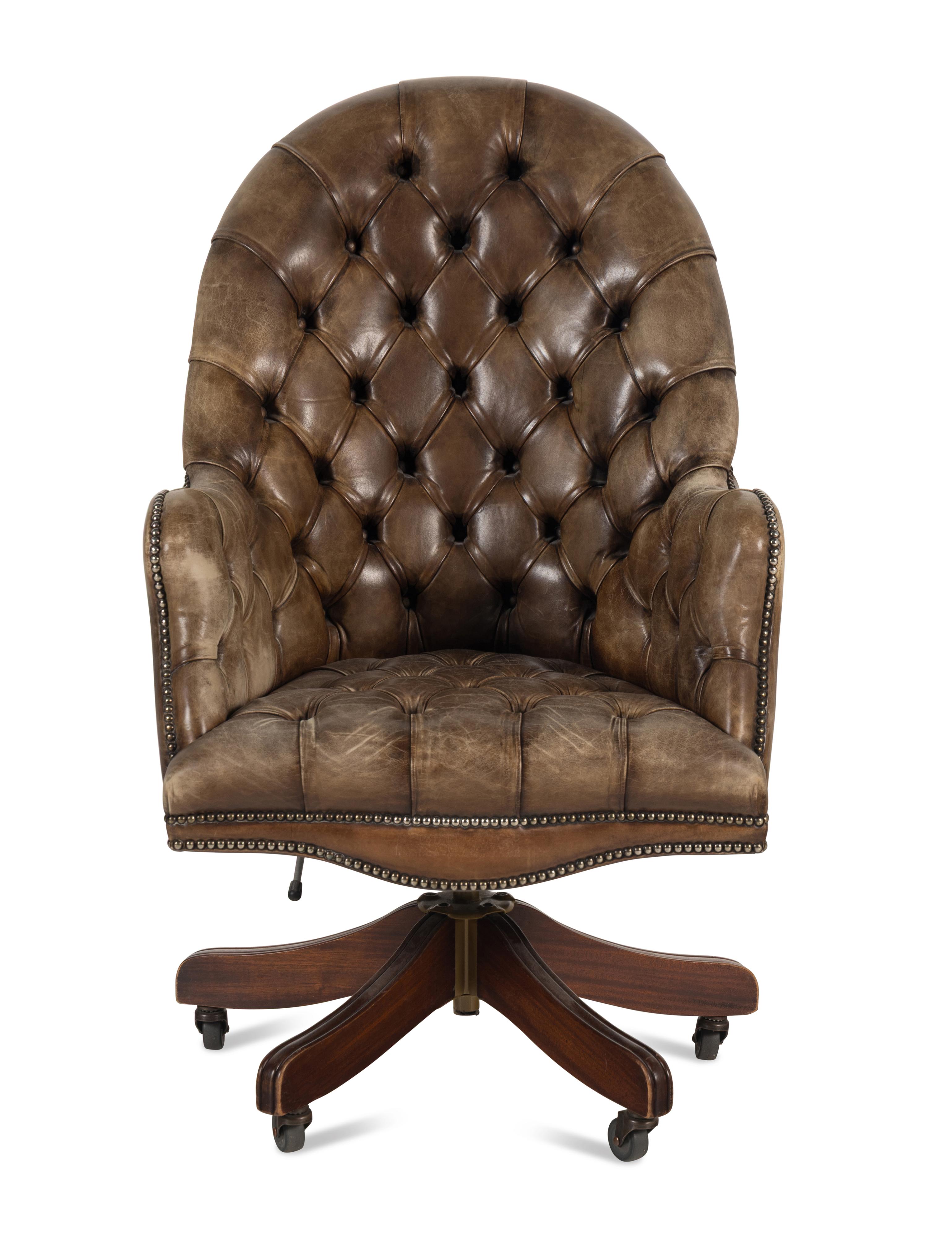 A Button-Tufted Leather Desk Chair