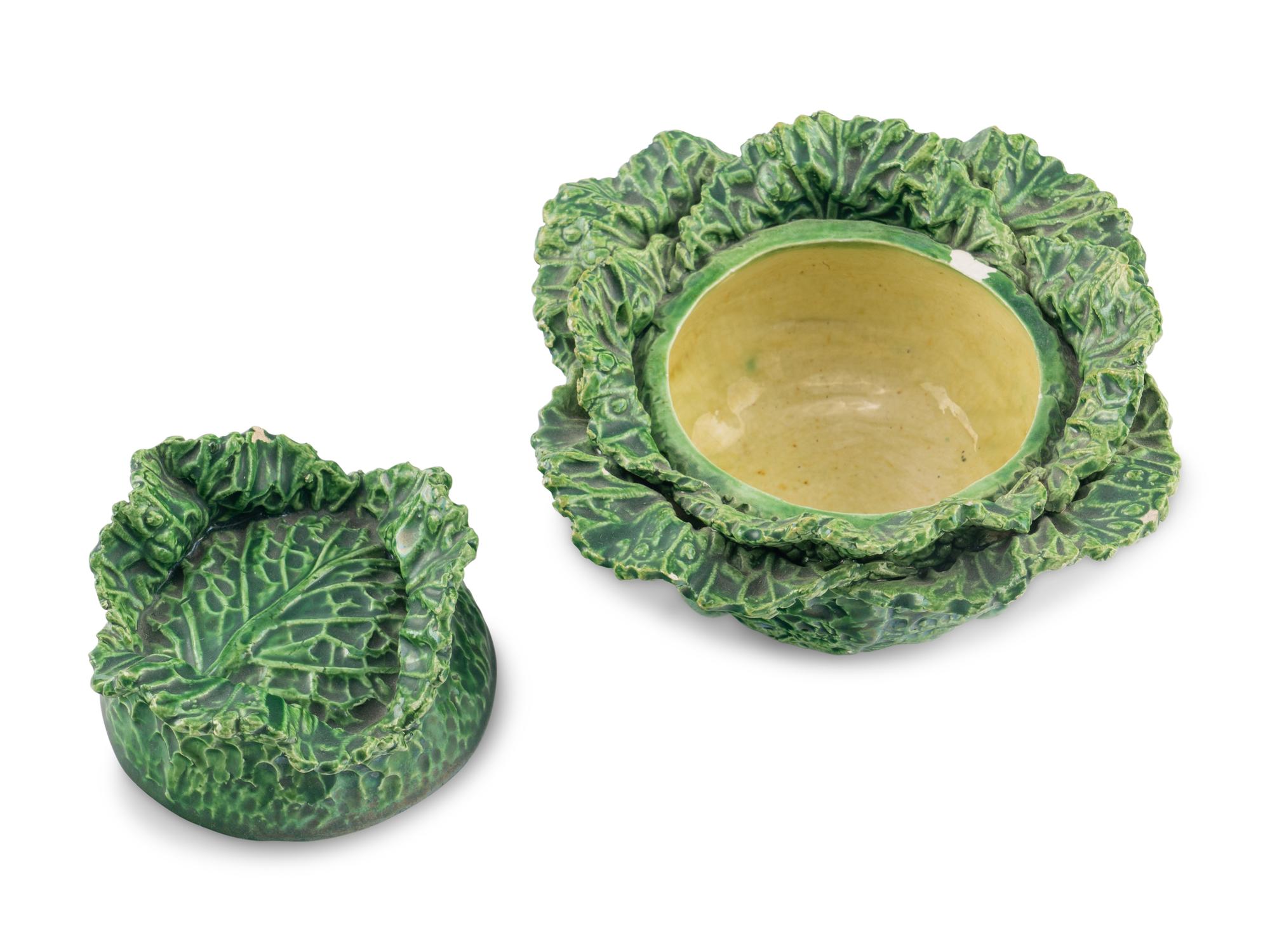 A Set of Eight Portuguese Majolica Lettuce-Ware Custard Cups