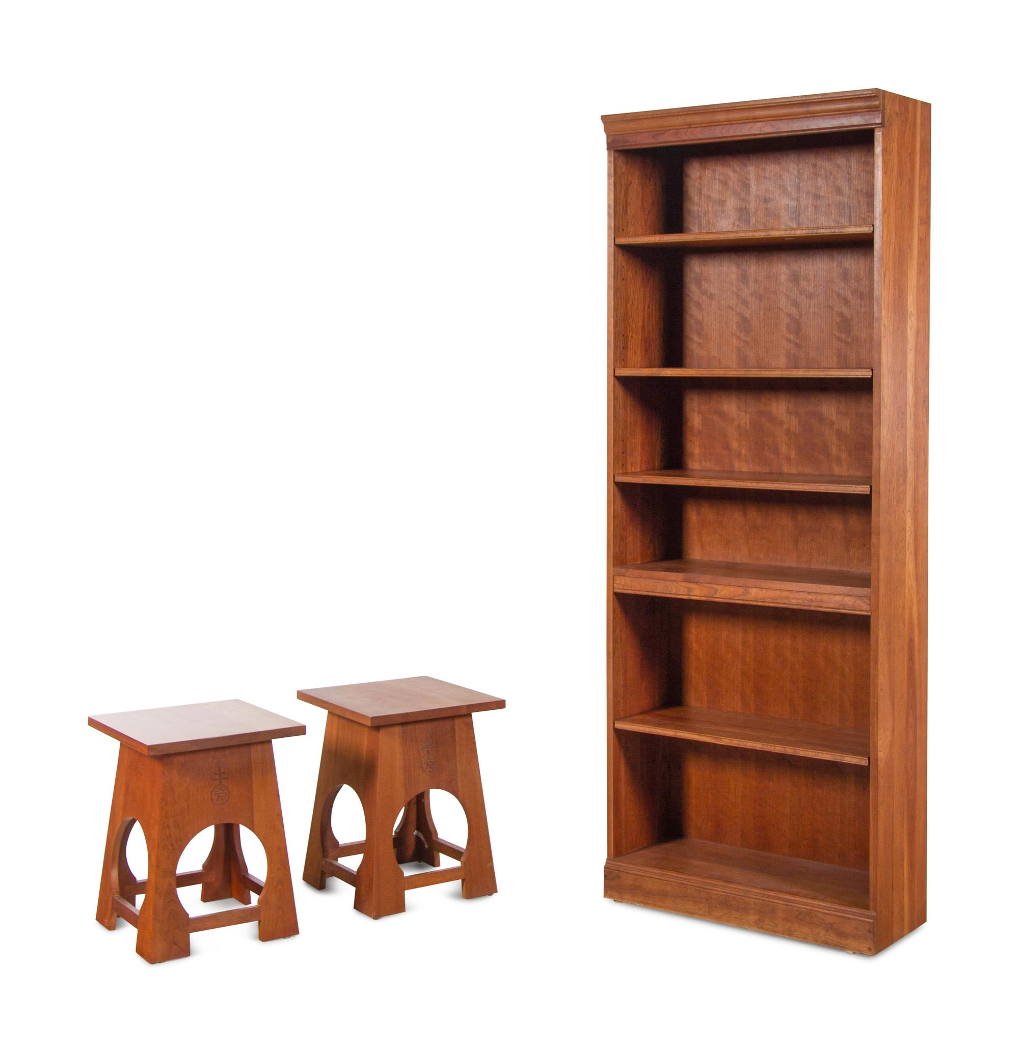 Two Stickley Cherry Side Tables and a Stickley Cherry Bookcase