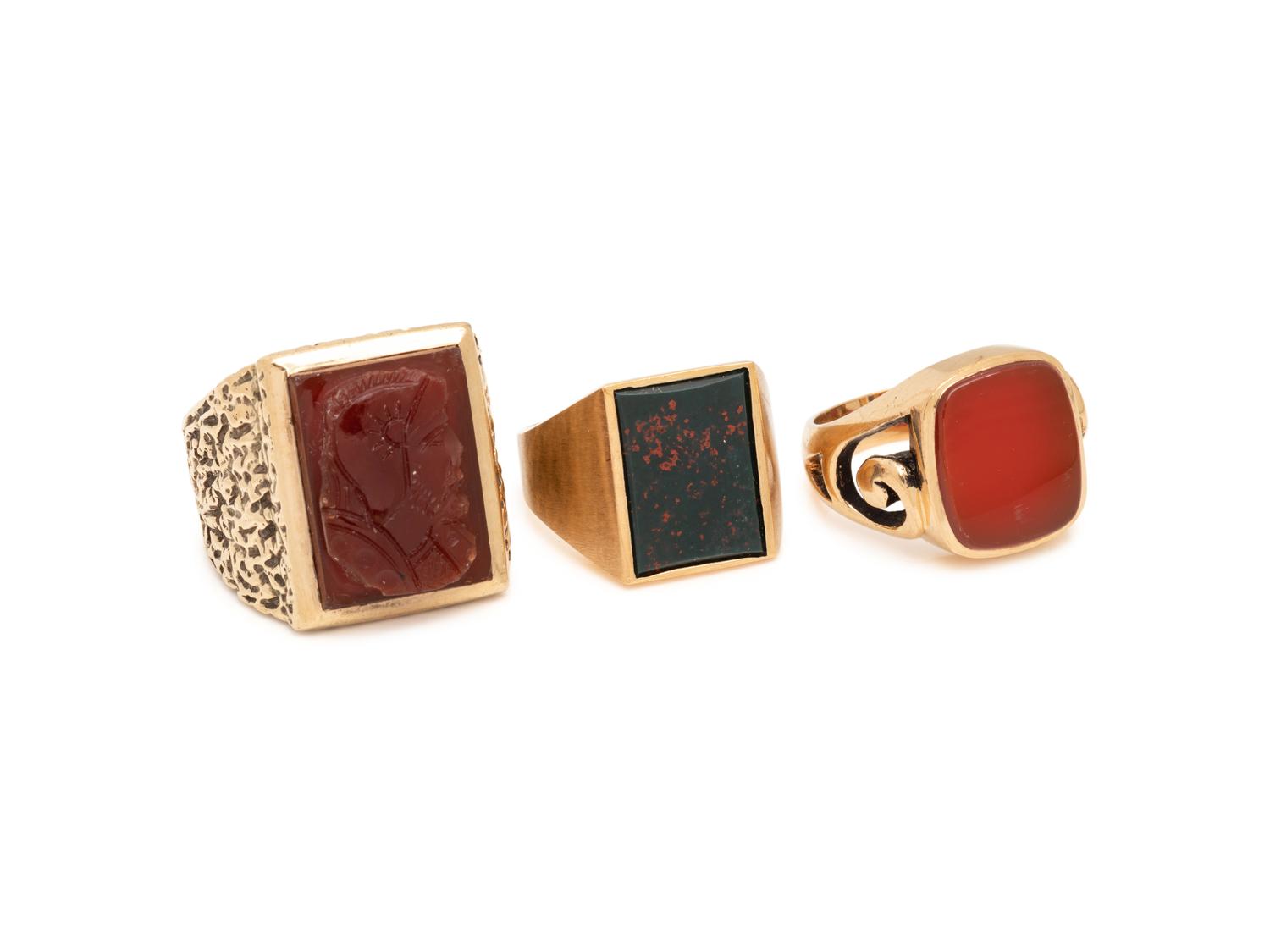 COLLECTION OF YELLOW GOLD SIGNET RINGS