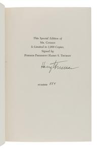 TRUMAN, Harry S. (1884-1972). Mr. Citizen. New York: Bernard Geis Associates,1960.