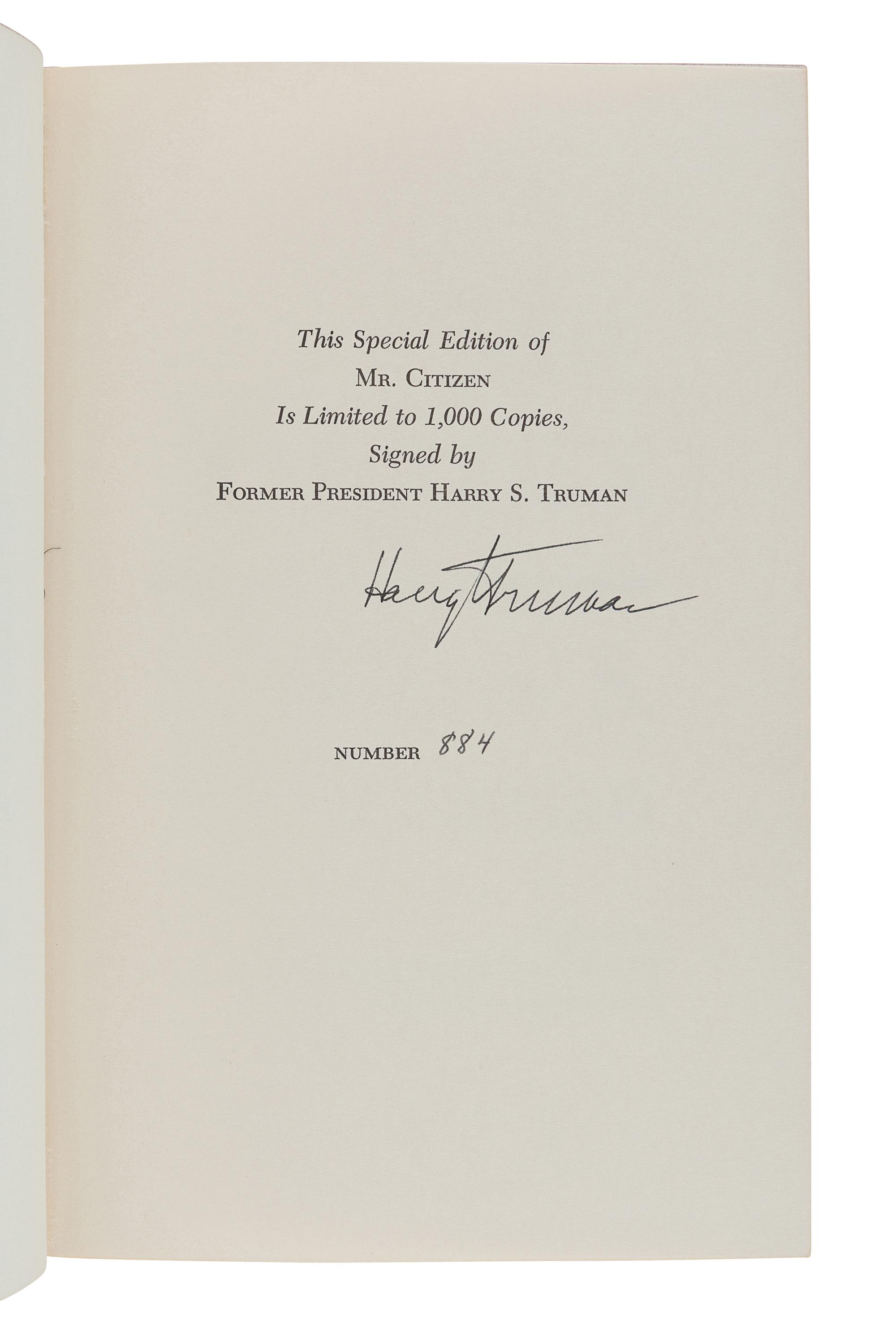 TRUMAN, Harry S. (1884-1972). Mr. Citizen. New York: Bernard Geis Associates,1960.