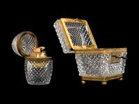 A French Gilt Metal and Cut Glass Box and a Similar Table Lighter