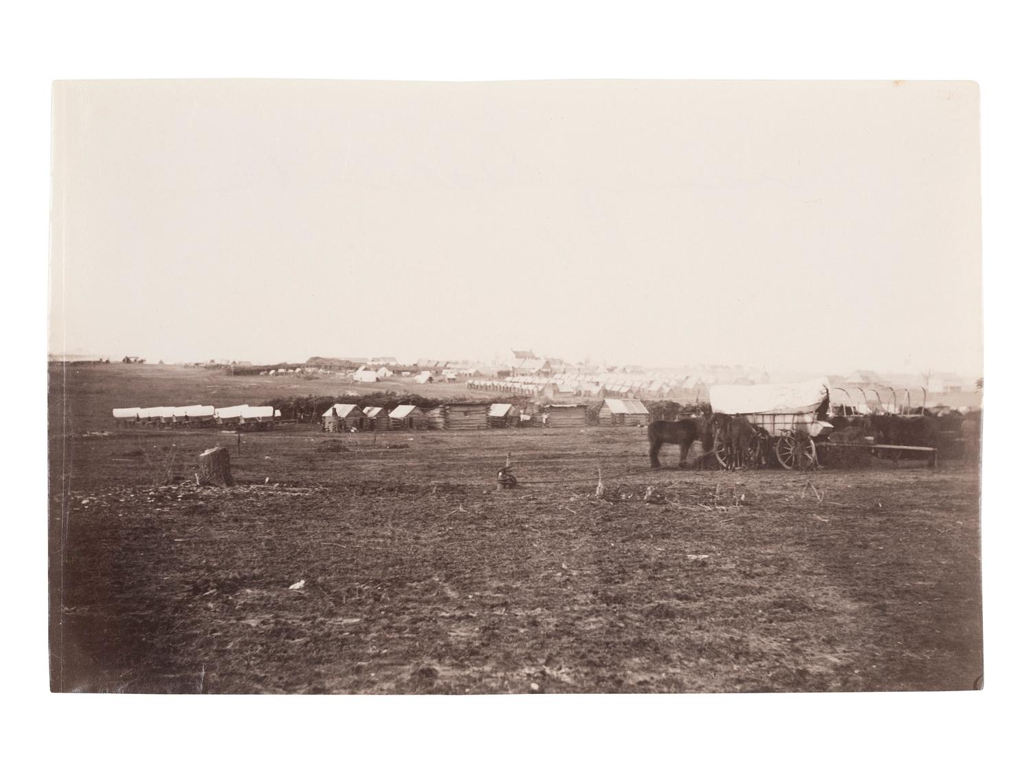 [CIVIL WAR]. Possibly by Timothy H. O'SULLIVAN (1840-1882), or James GARDNER (b. 1832), photographers. Winter Quarters of Army of the Potomac, Near Brandy Station, Virginia . 1864.
