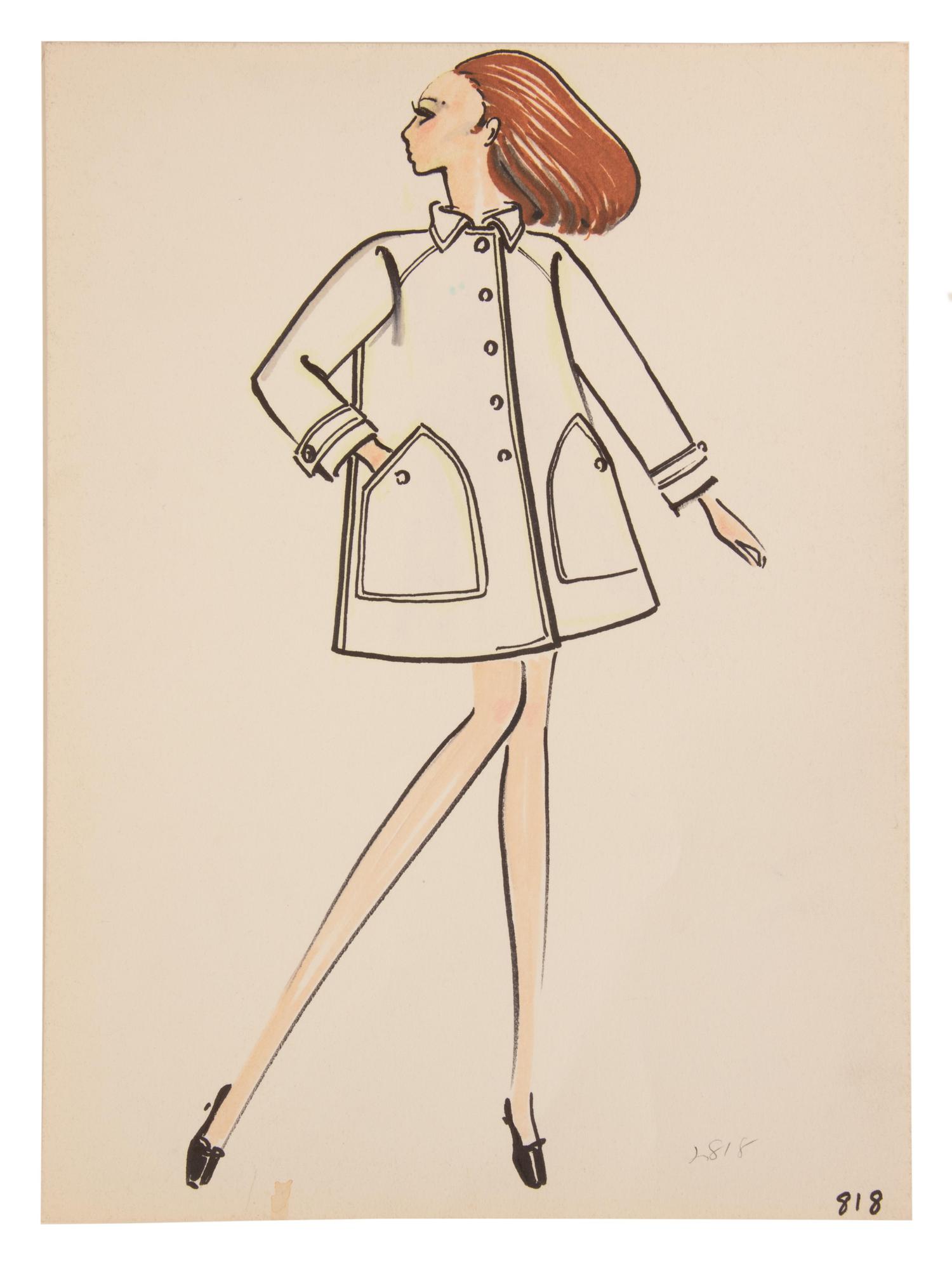 Four Issey Miyake for Geoffrey Beene Fashion Illustrations, Late 1960s