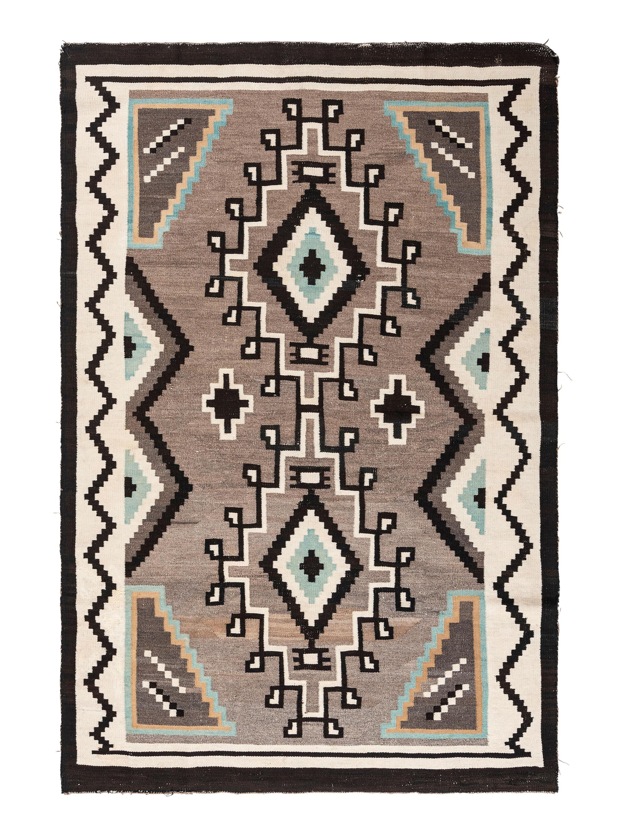 Navajo Two Grey Hills Weaving, with Turquoise Highlights