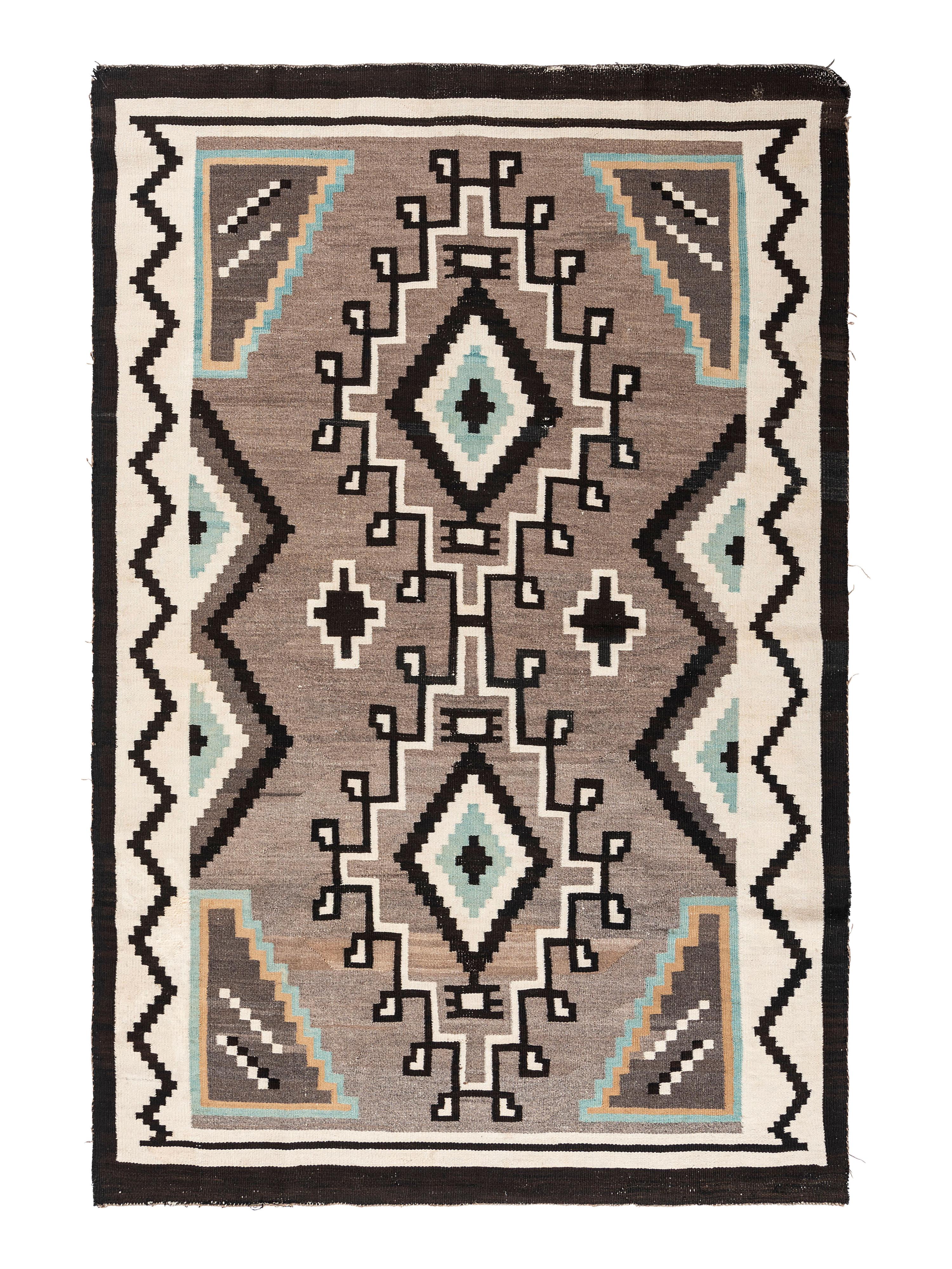 Navajo Two Grey Hills Weaving, with Turquoise Highlights