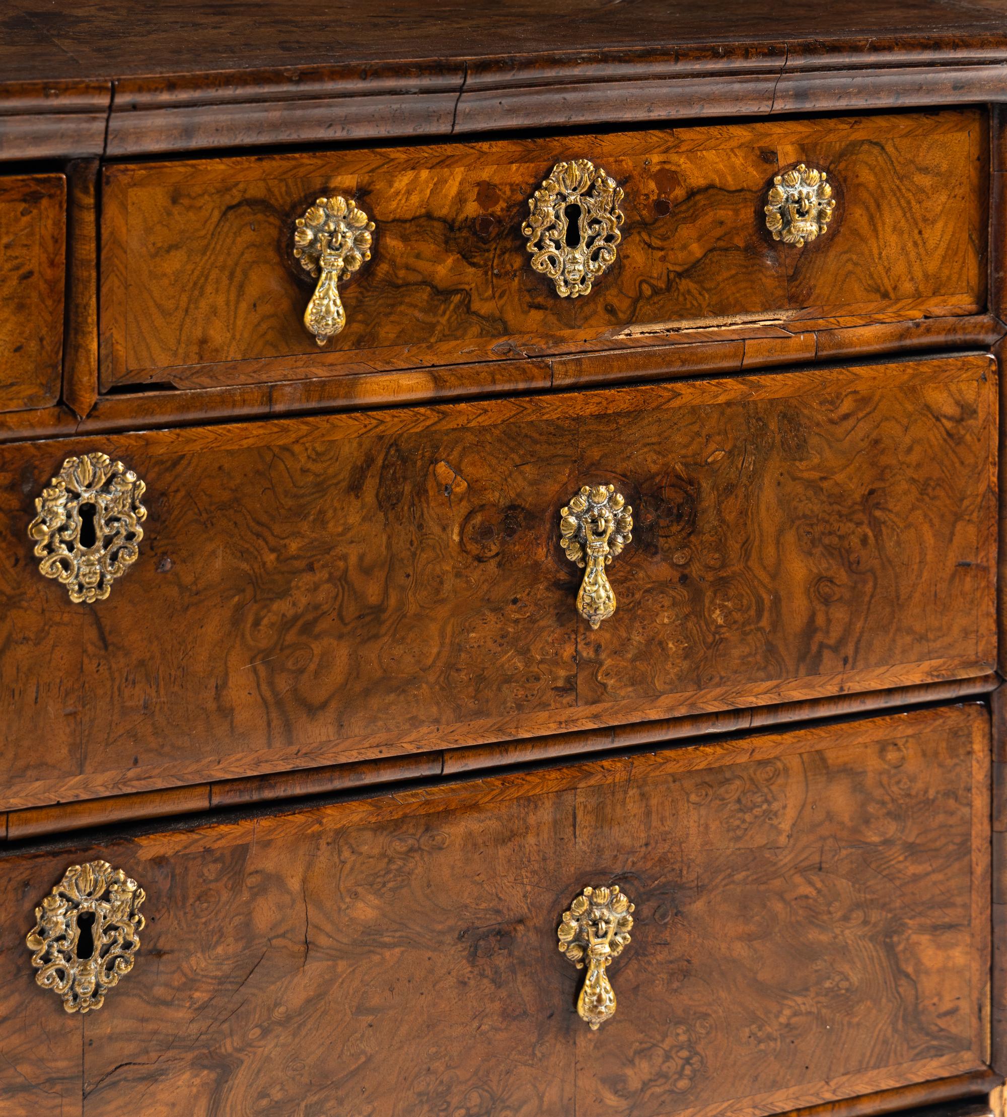 A William and Mary Walnut Chest of Drawers