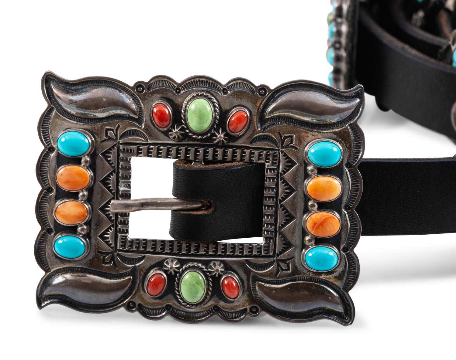 Sterling Silver Colorful Cluster Concha Belt