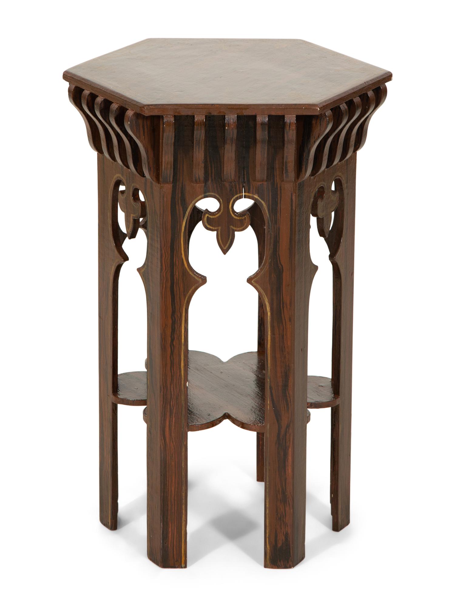A Grain-Painted and Parcel Gilt Moorish Style Pedestal Table