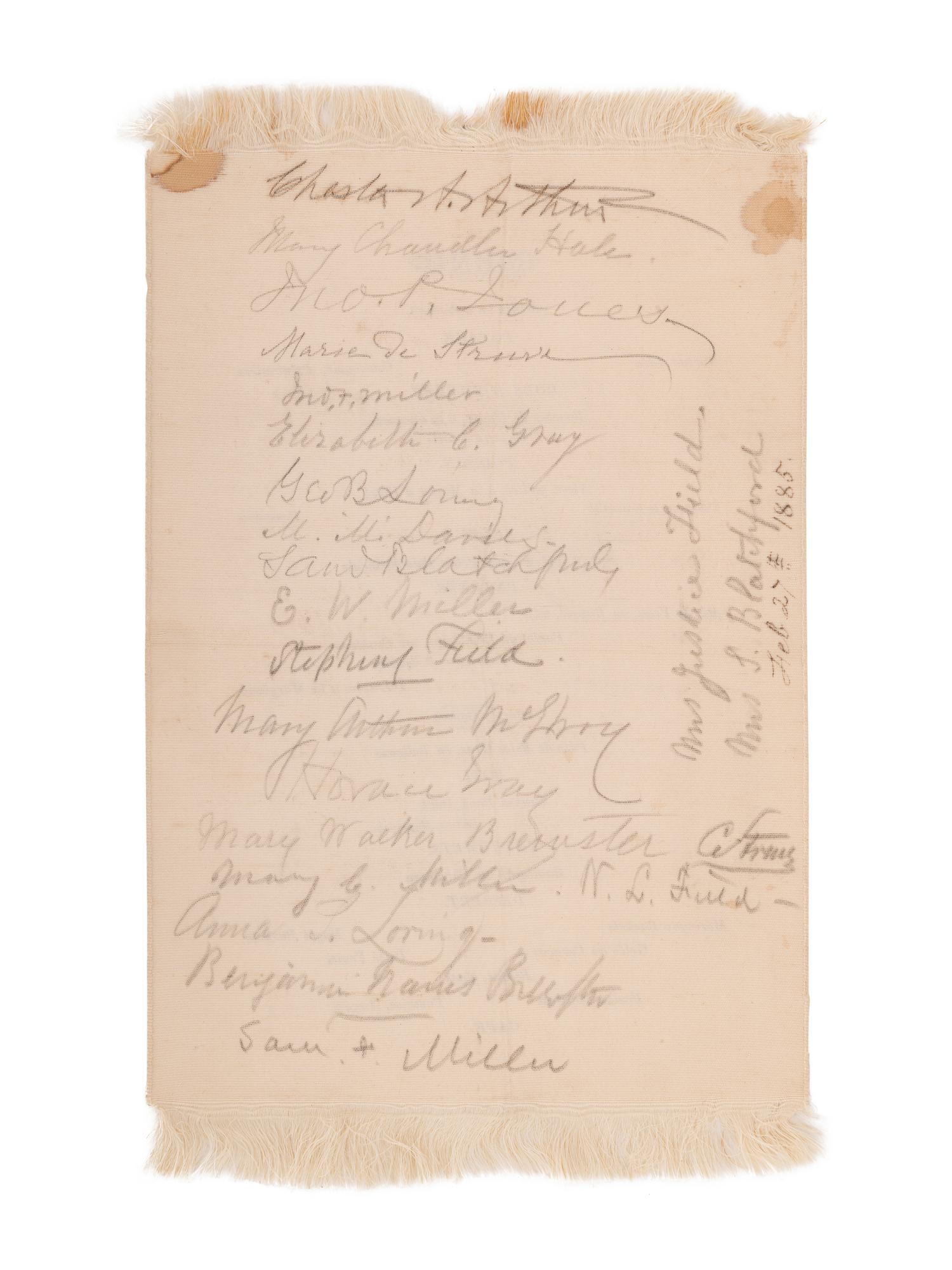 [US SUPREME COURT]. Blatchford family archive including documents, ledgers, photographs, and a silk menu signed by President Chester A. ARTHUR (1829-1886) and Supreme Court Justice Samuel Blatchford (1820-1893).