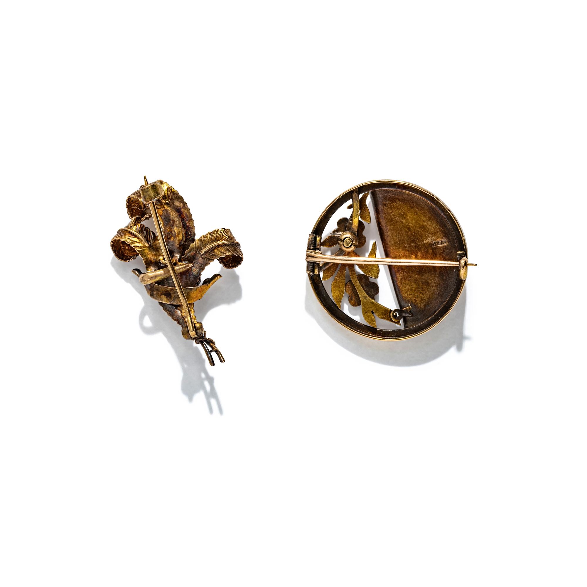 VICTORIAN, TWO YELLOW GOLD AND SEED PEARL BROOCHES