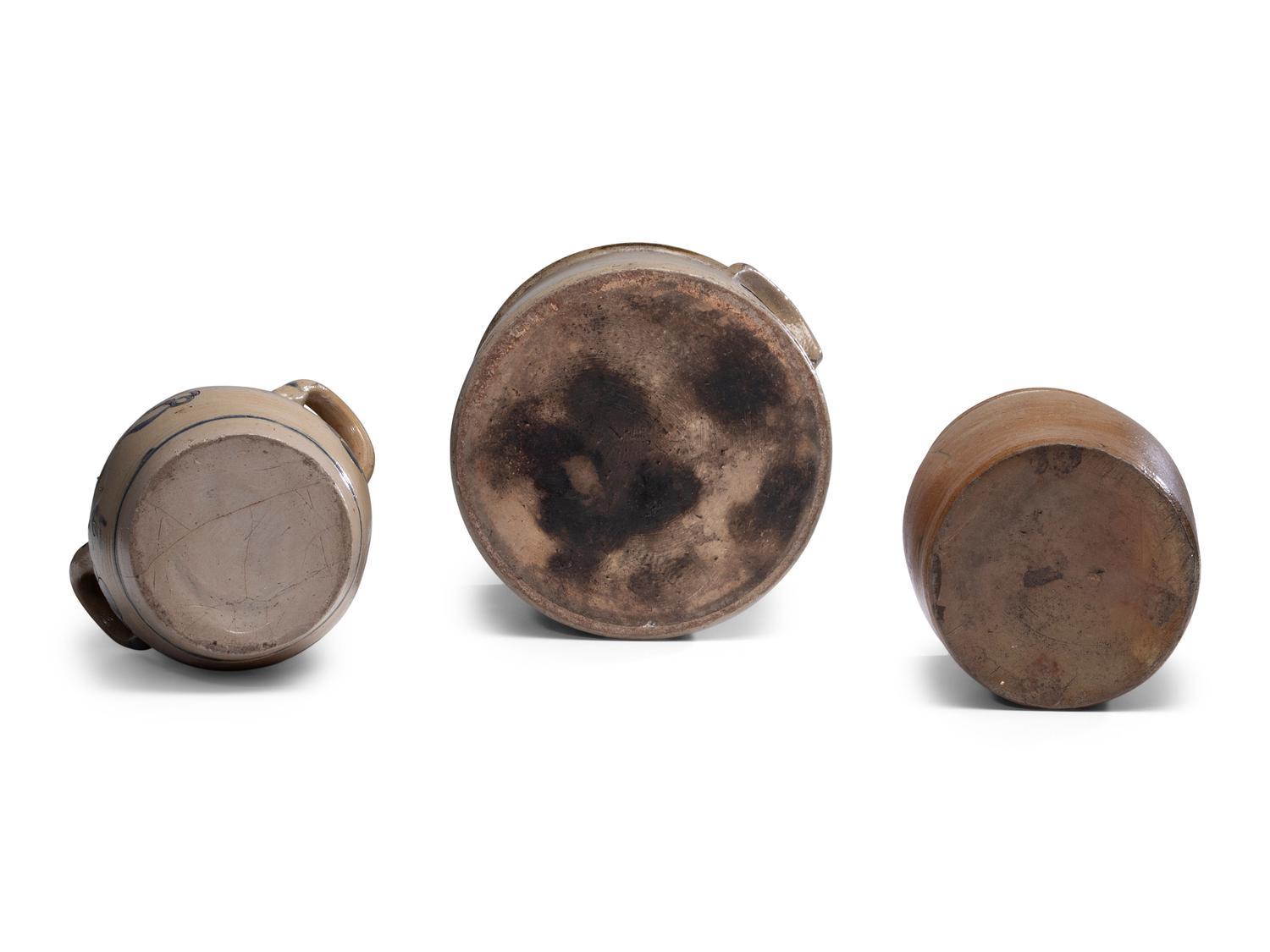 Three Cobalt Decorated Stoneware Vessels