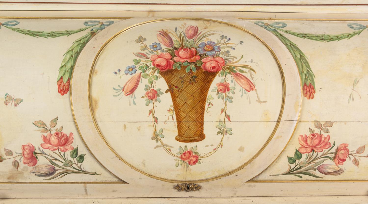 A Continental Polychrome-Painted Cylinder Bureau