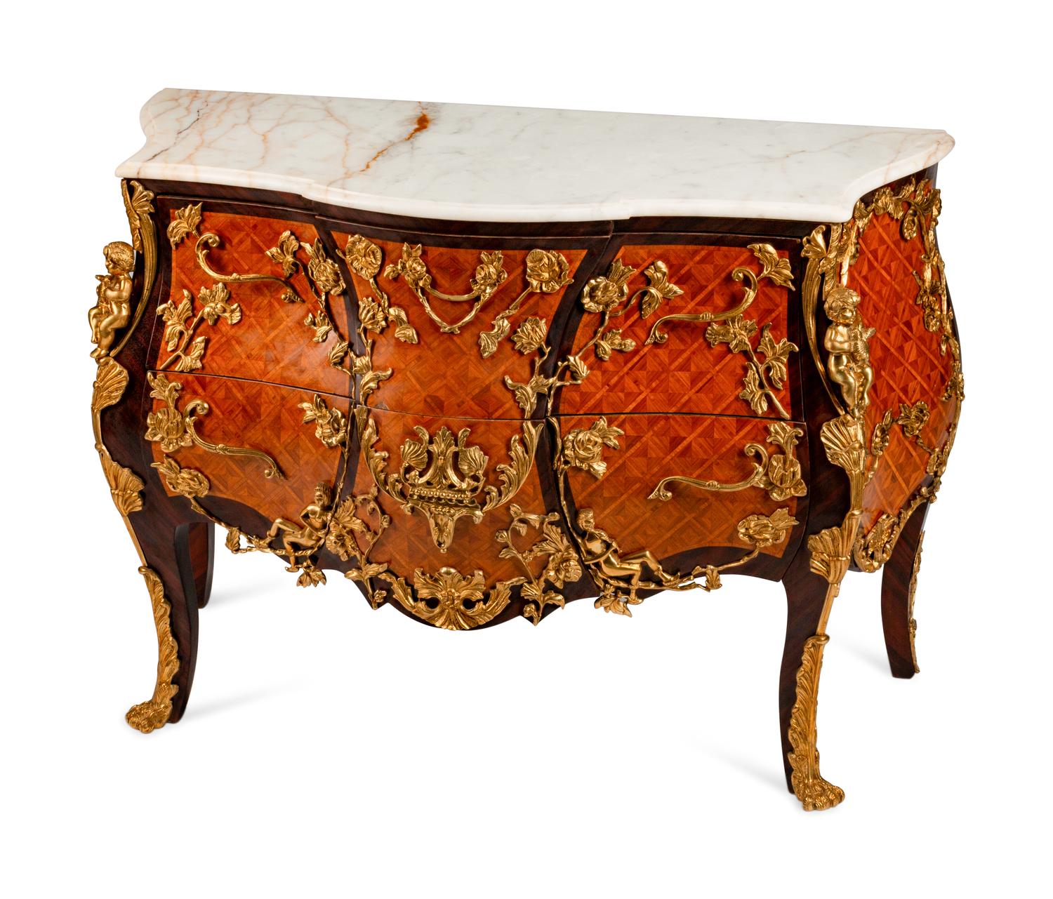 A Louis XV Style Gilt-Bronze-Mounted Parquetry Commode