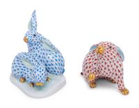 A Pair of Herend Porcelain Rabbit Figurines
