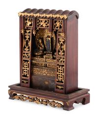 A Chinese Gilt and Red Lacquered Wood Shrine