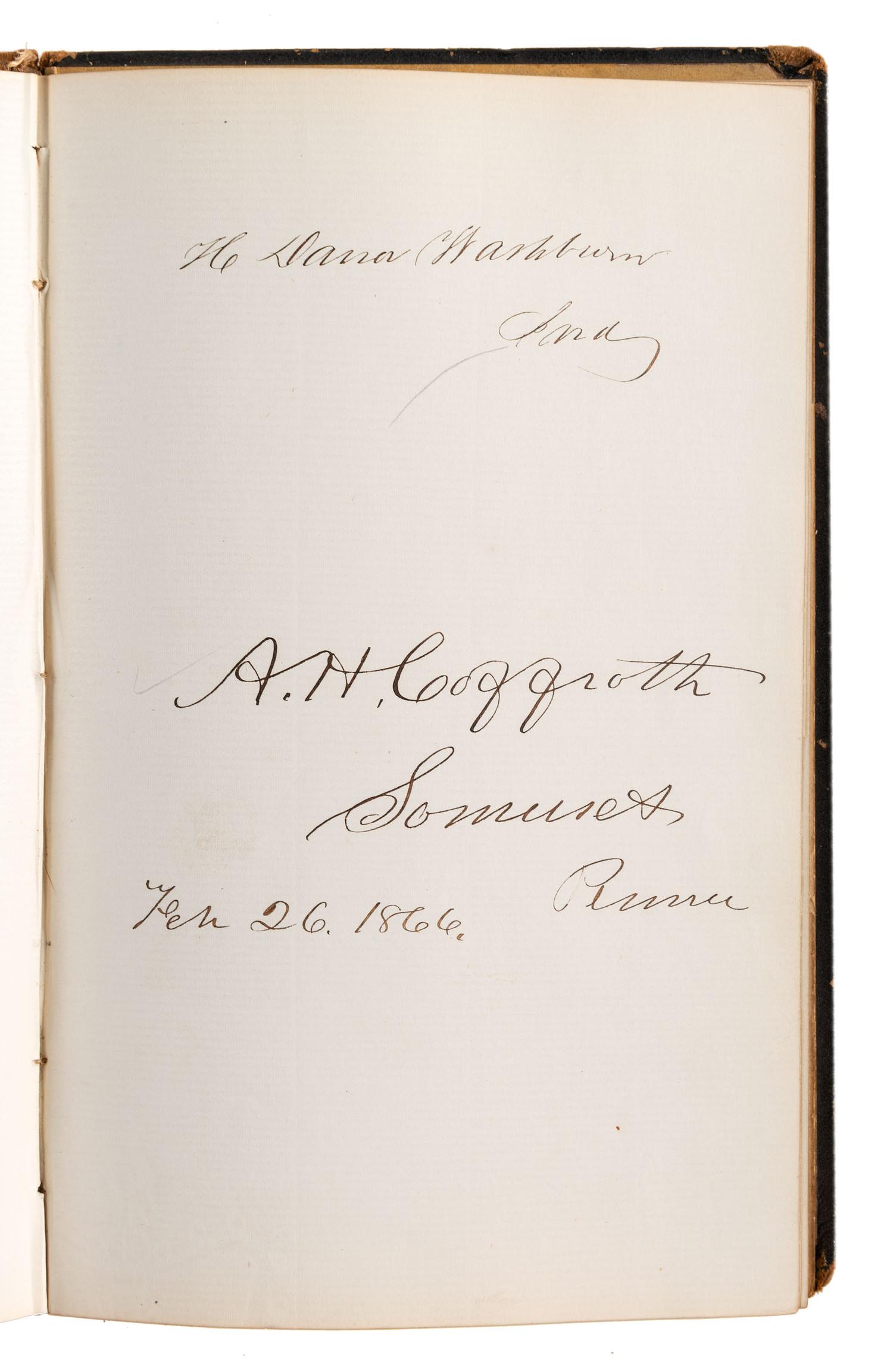 [CIVIL WAR] -- [RECONSTRUCTION]. Autograph album containing signatures of politicians in the 39th Congress and military officers collected by Mrs. Josephine Lee Darling, wife of New York Congressman William A. Darling.