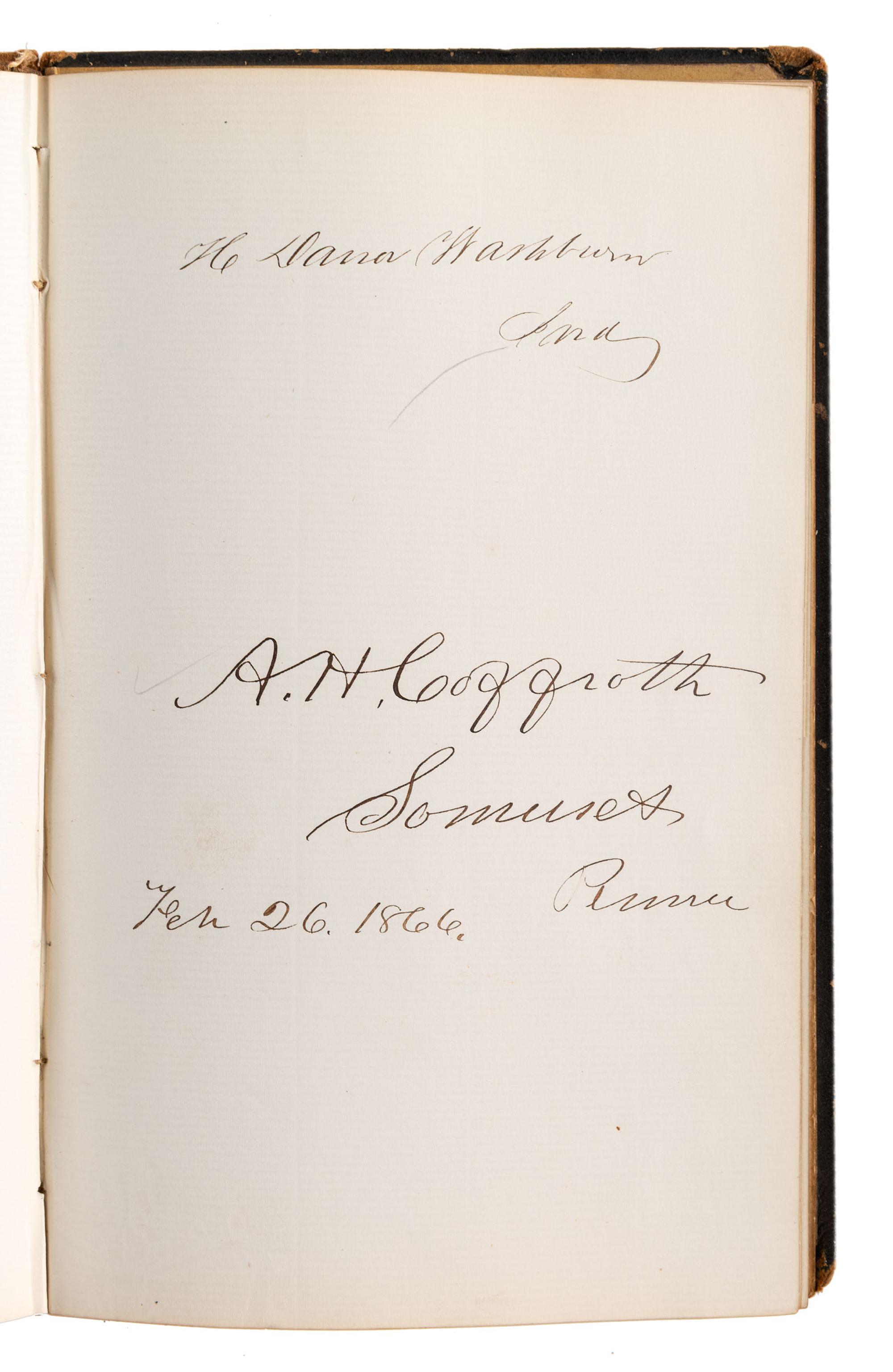 [CIVIL WAR] -- [RECONSTRUCTION]. Autograph album containing signatures of politicians in the 39th Congress and military officers collected by Mrs. Josephine Lee Darling, wife of New York Congressman William A. Darling.