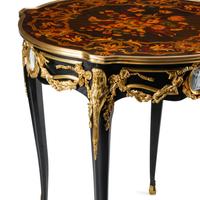 A Pair of Louis XV Style Gilt Bronze Mounted Marquetry Side Tables