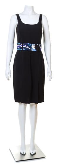 An Emilio Pucci Black Silk Sleeveless Dress, Size 8; Belt: 31.25" x 2.75".