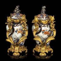 A Pair of Japanese Imari Porcelain Covered Jars