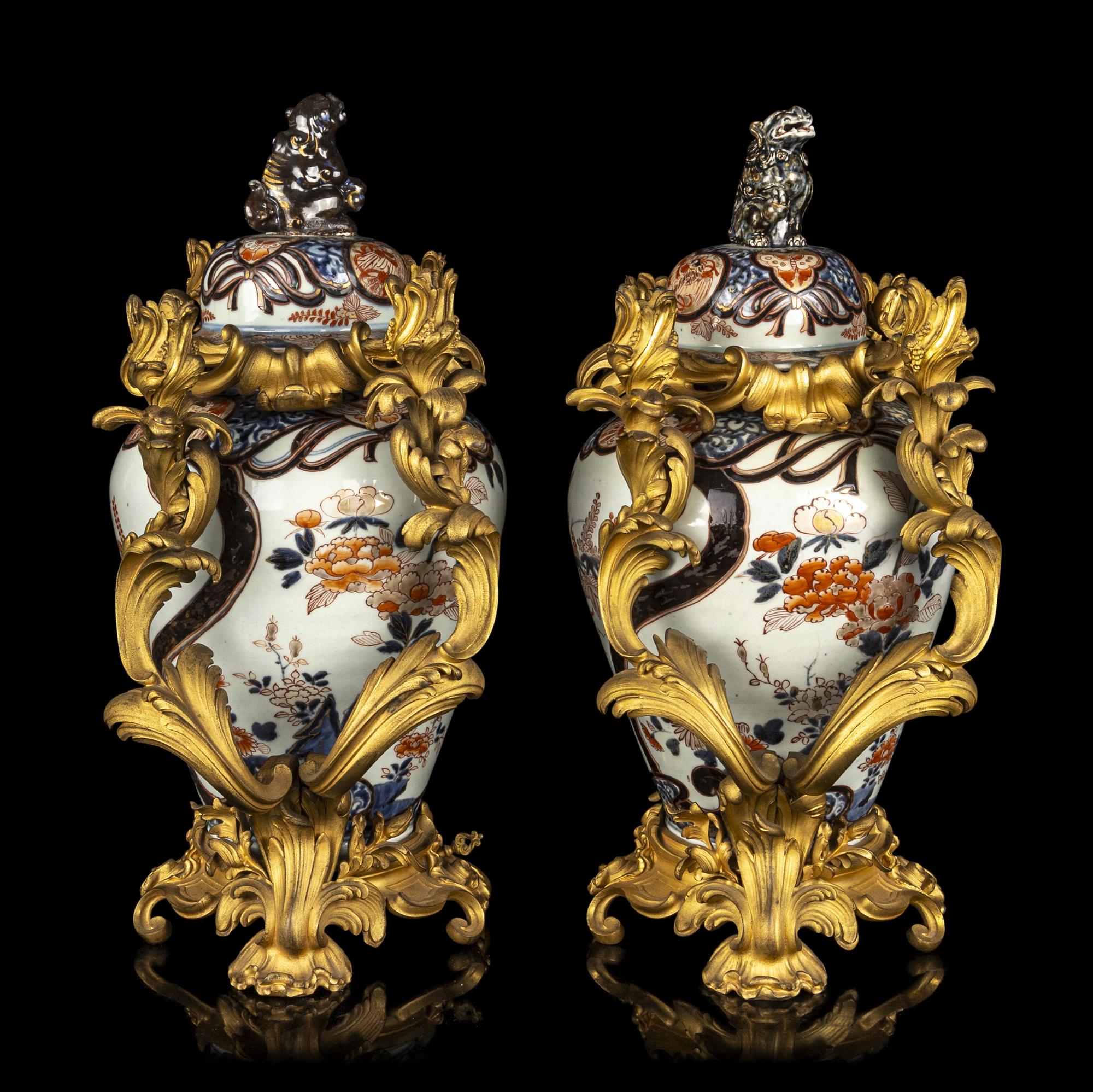 A Pair of Japanese Imari Porcelain Covered Jars