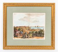 A Pair of Handcolored Engravings Height of each 21 x depth 23 inches.