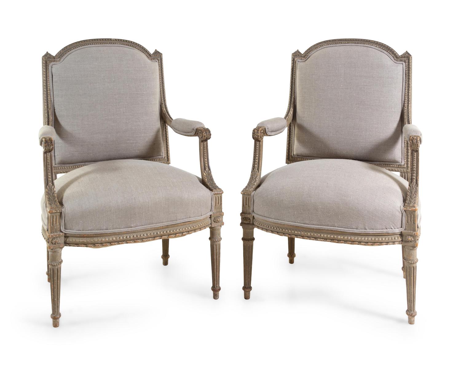 A Pair of Louis XVI Style Cerused Wood Fauteuils