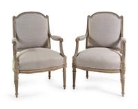 A Pair of Louis XVI Style Cerused Wood Fauteuils