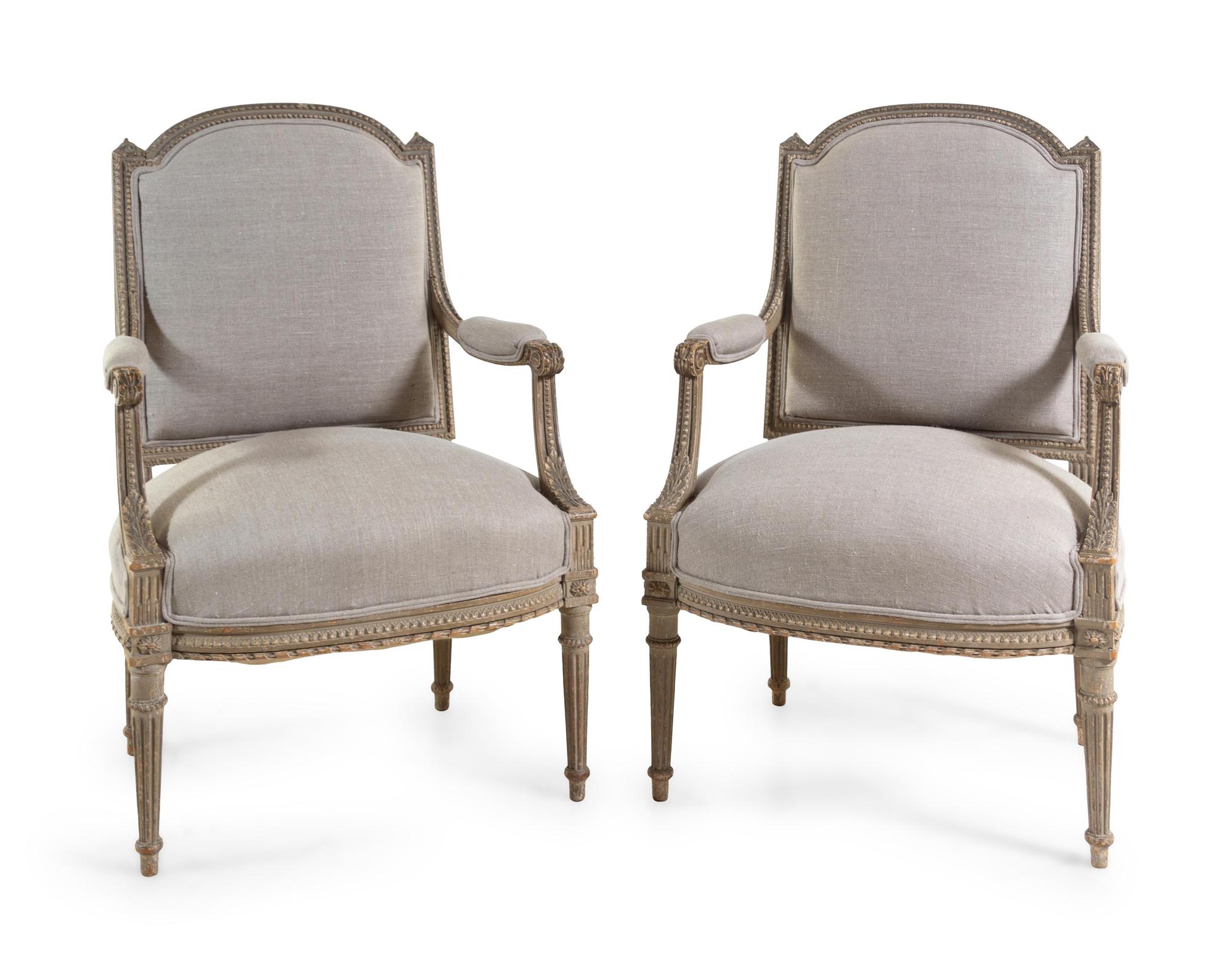 A Pair of Louis XVI Style Cerused Wood Fauteuils