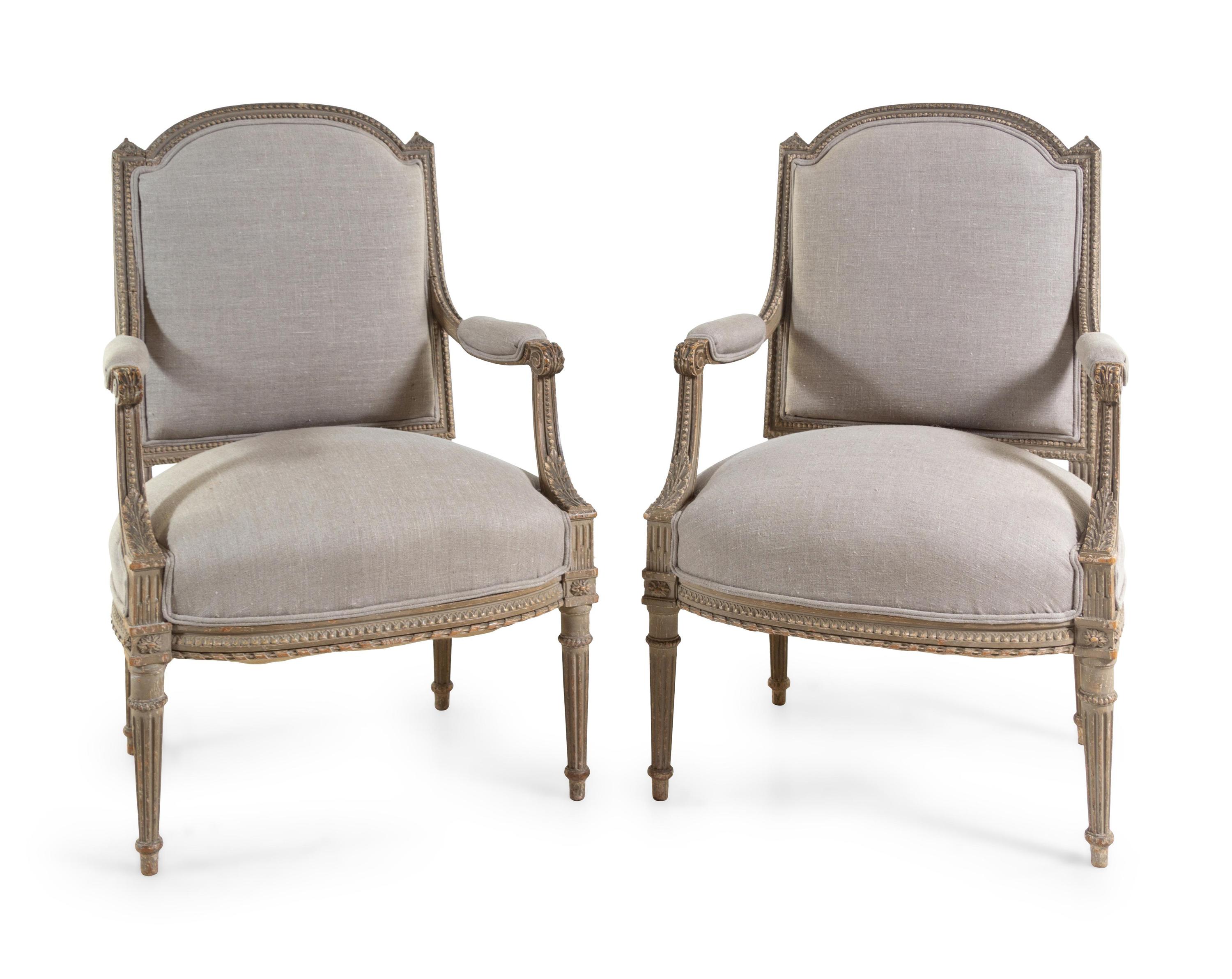 A Pair of Louis XVI Style Cerused Wood Fauteuils