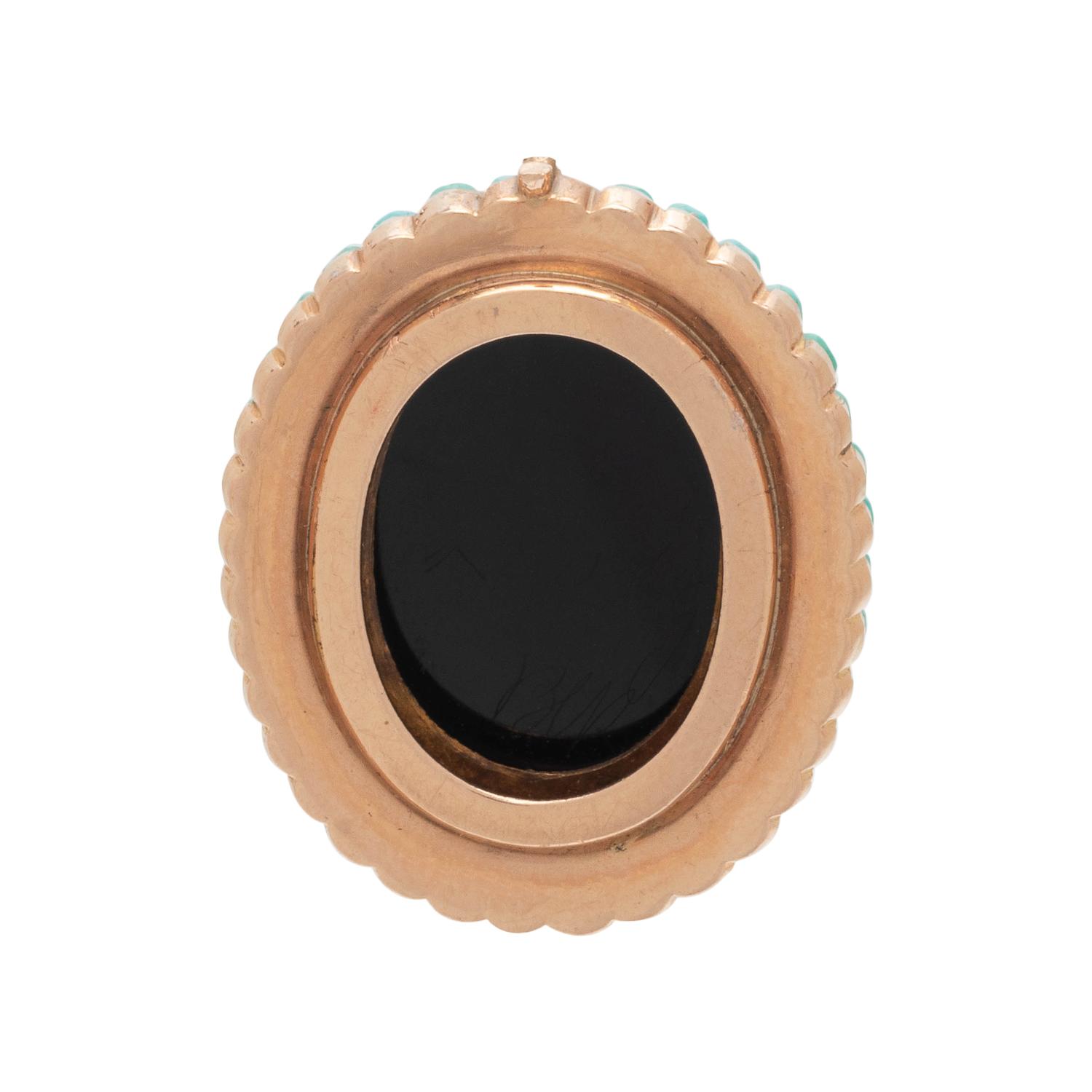 ANTIQUE, ONYX CAMEO AND TURQUOISE ELEMENT