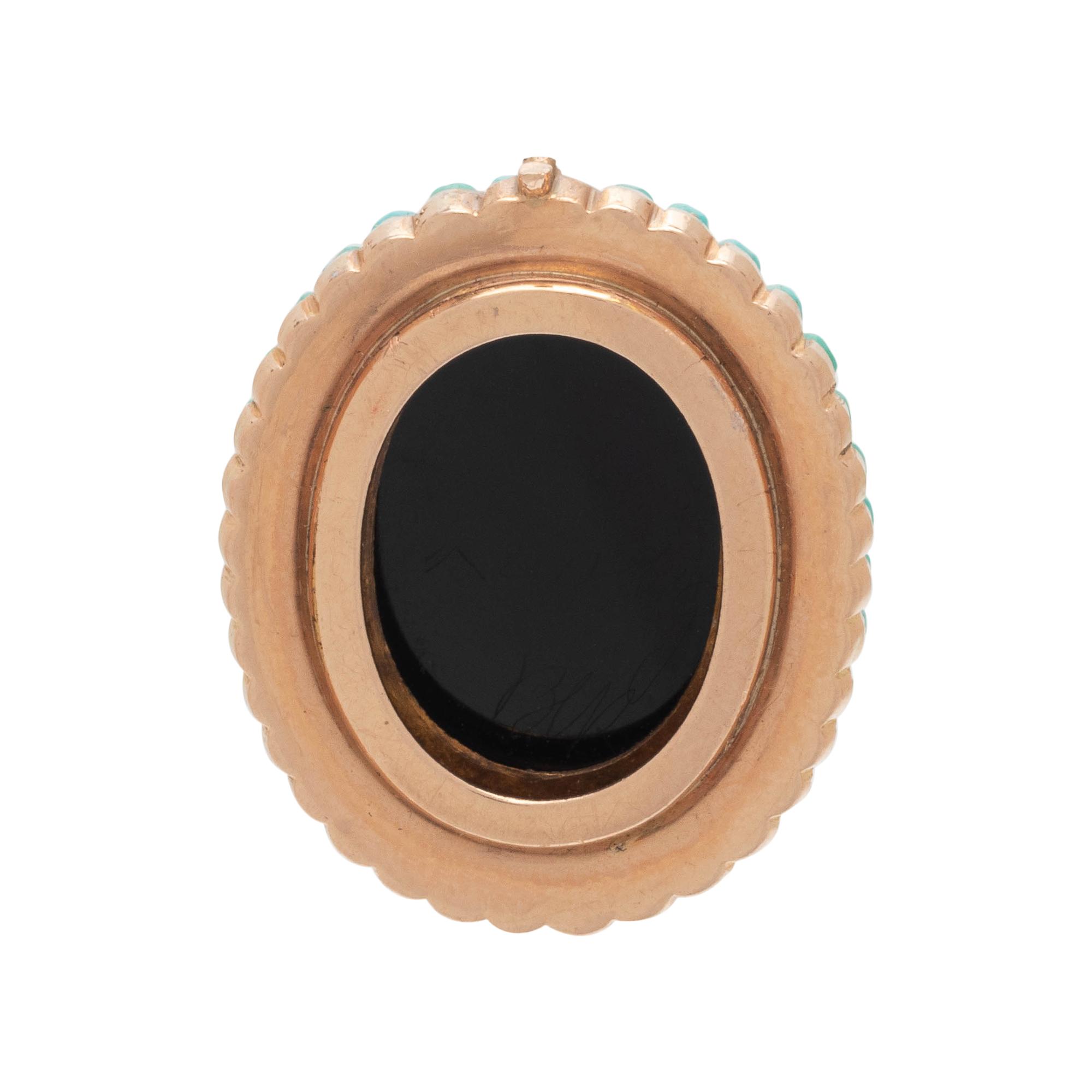 ANTIQUE, ONYX CAMEO AND TURQUOISE ELEMENT