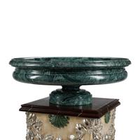 A Pair of Italian Green Marble Tazze with Carved and Polychrome Painted Pedestals
