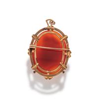 ROSE GOLD, PEARL AND ENAMEL CAMEO PENDANT/BROOCH