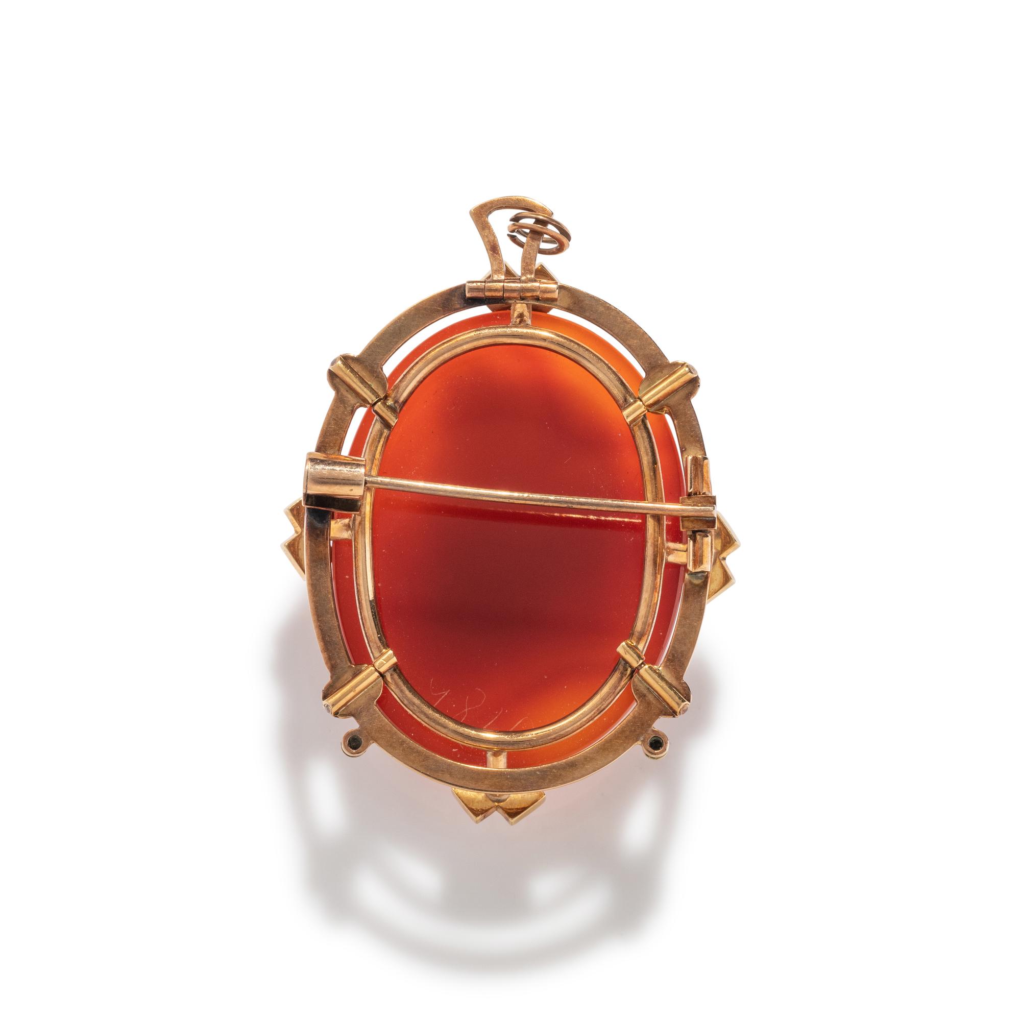 ROSE GOLD, PEARL AND ENAMEL CAMEO PENDANT/BROOCH
