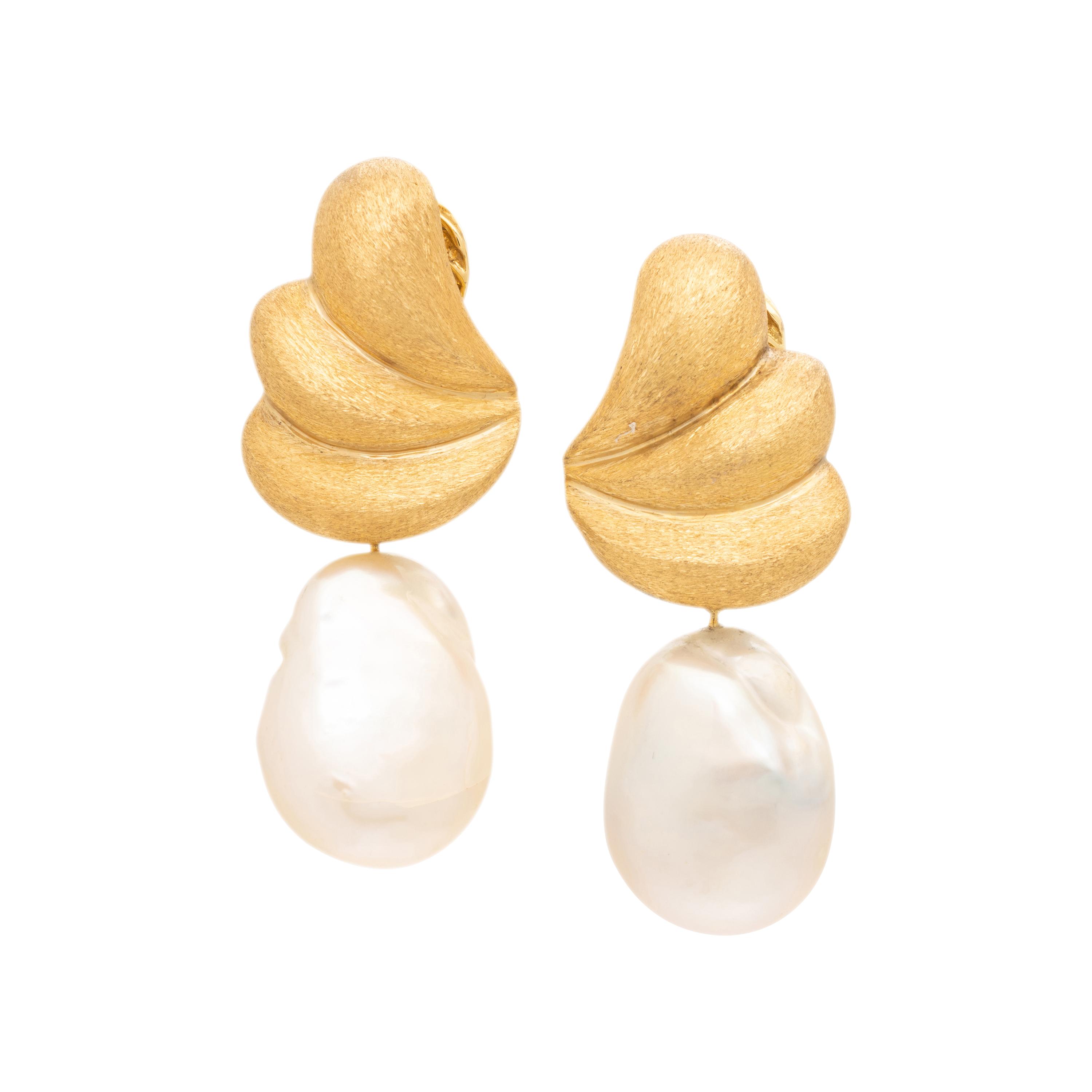 Yvel, Yellow Gold and Baroque Cultured Pearl Earrings