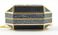 A Judith Leiber Black Crystal Geometric Clutch, 6" x 4.5" x 3.5".